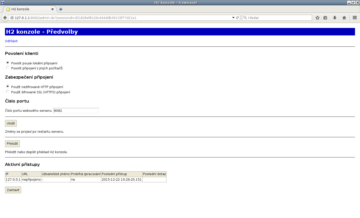 JavaFX: H2 manažerská konzole