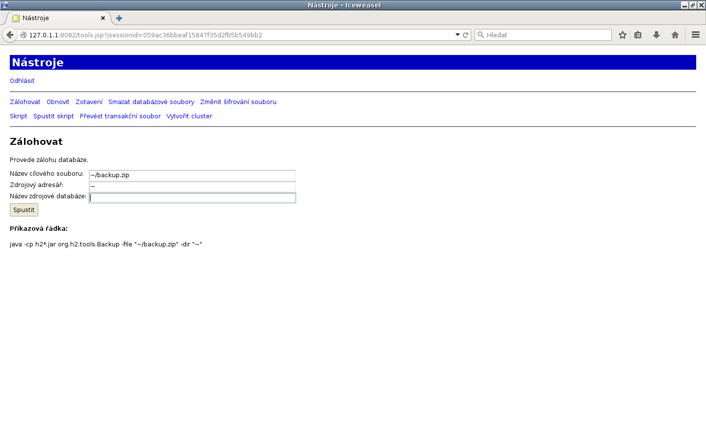 JavaFX: H2 manažerská konzole