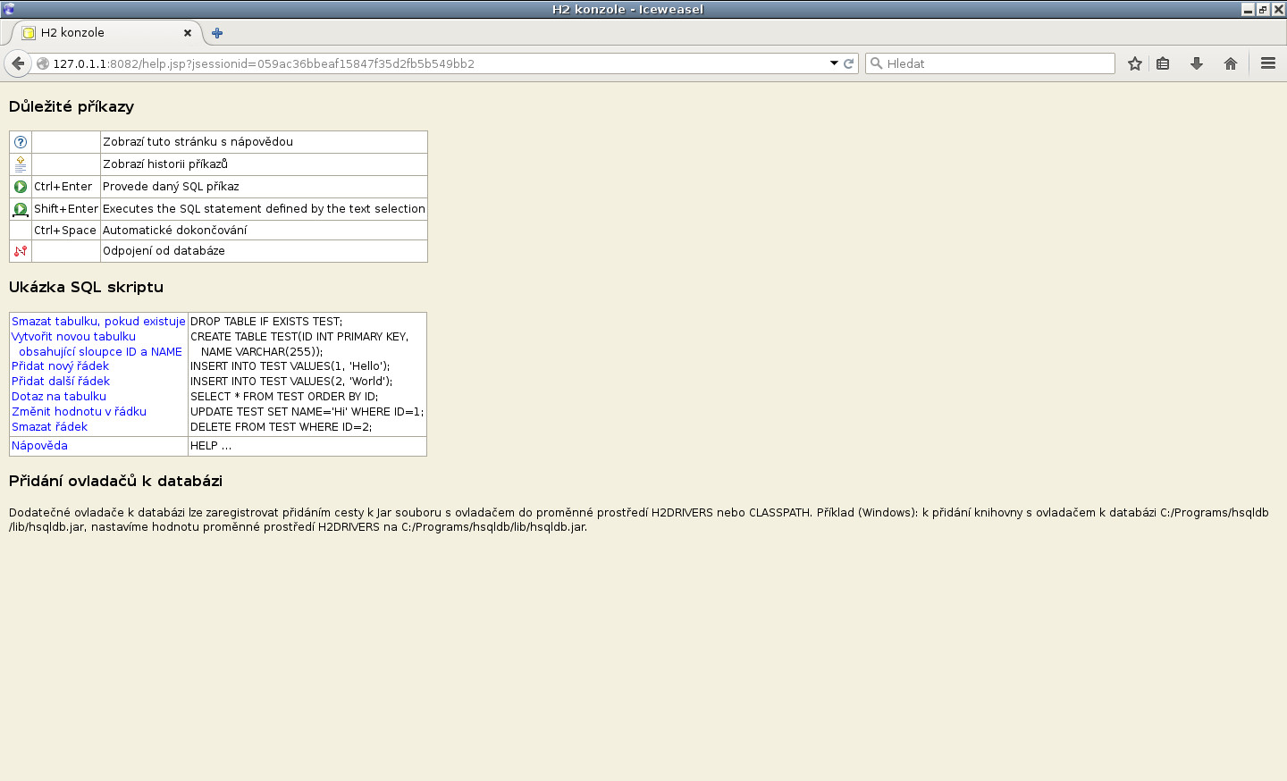 JavaFX: H2 manažerská konzole