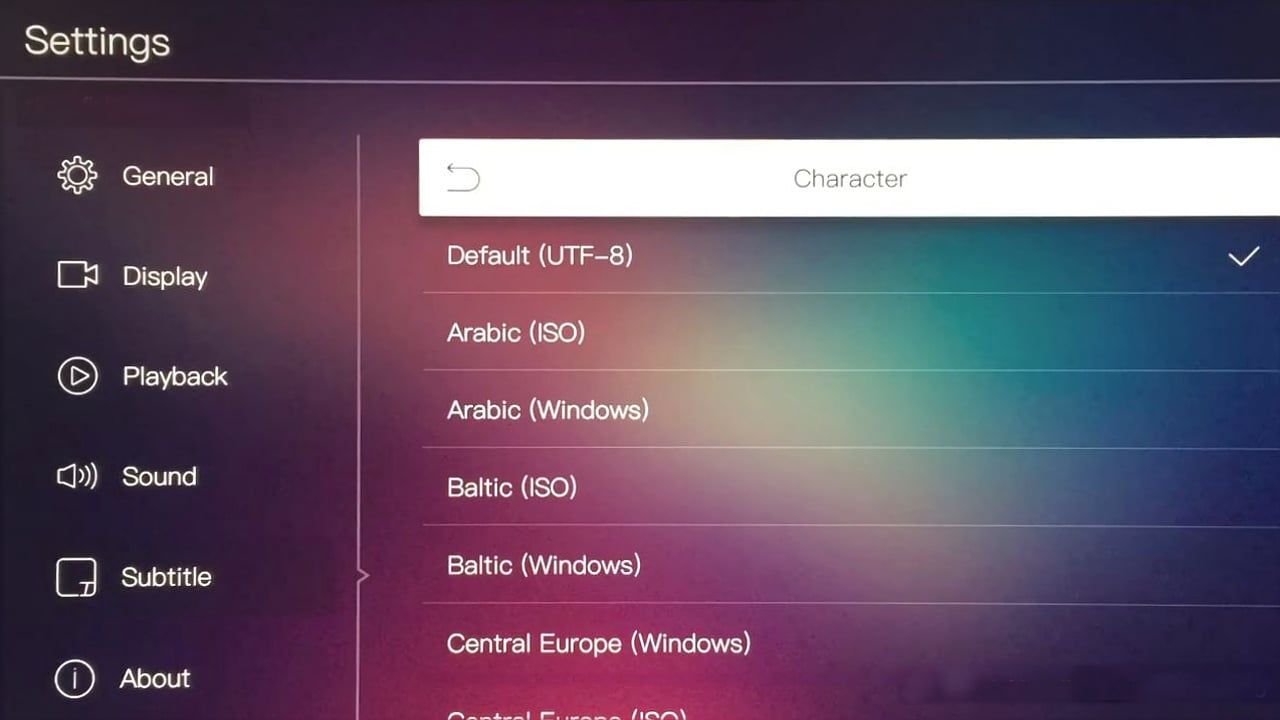 Egreat A10 - Menu nastavení – titulky a OTA/USB update