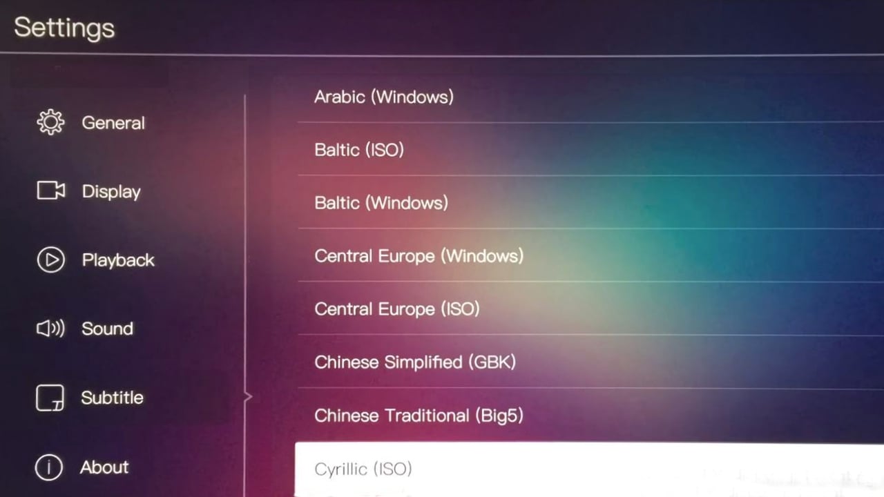 Egreat A10 - Menu nastavení – titulky a OTA/USB update