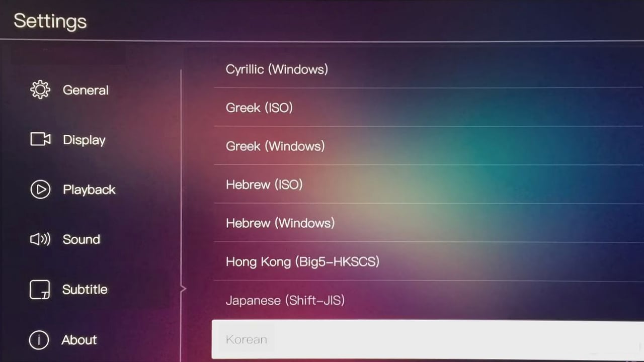 Egreat A10 - Menu nastavení – titulky a OTA/USB update