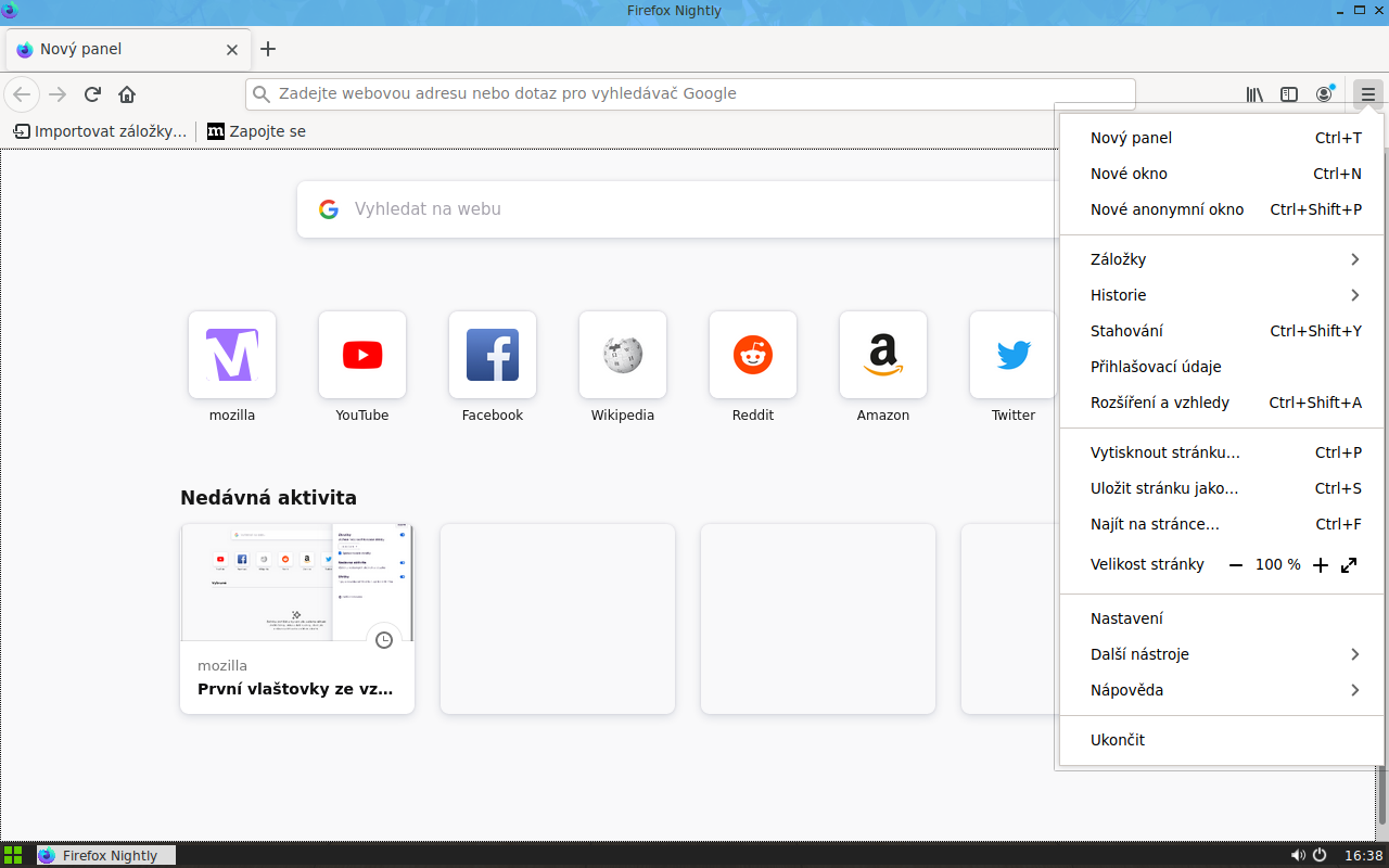 Nový vzhled má i hlavní nabídka, která je jednodušší a (zatím?) bez ikon.