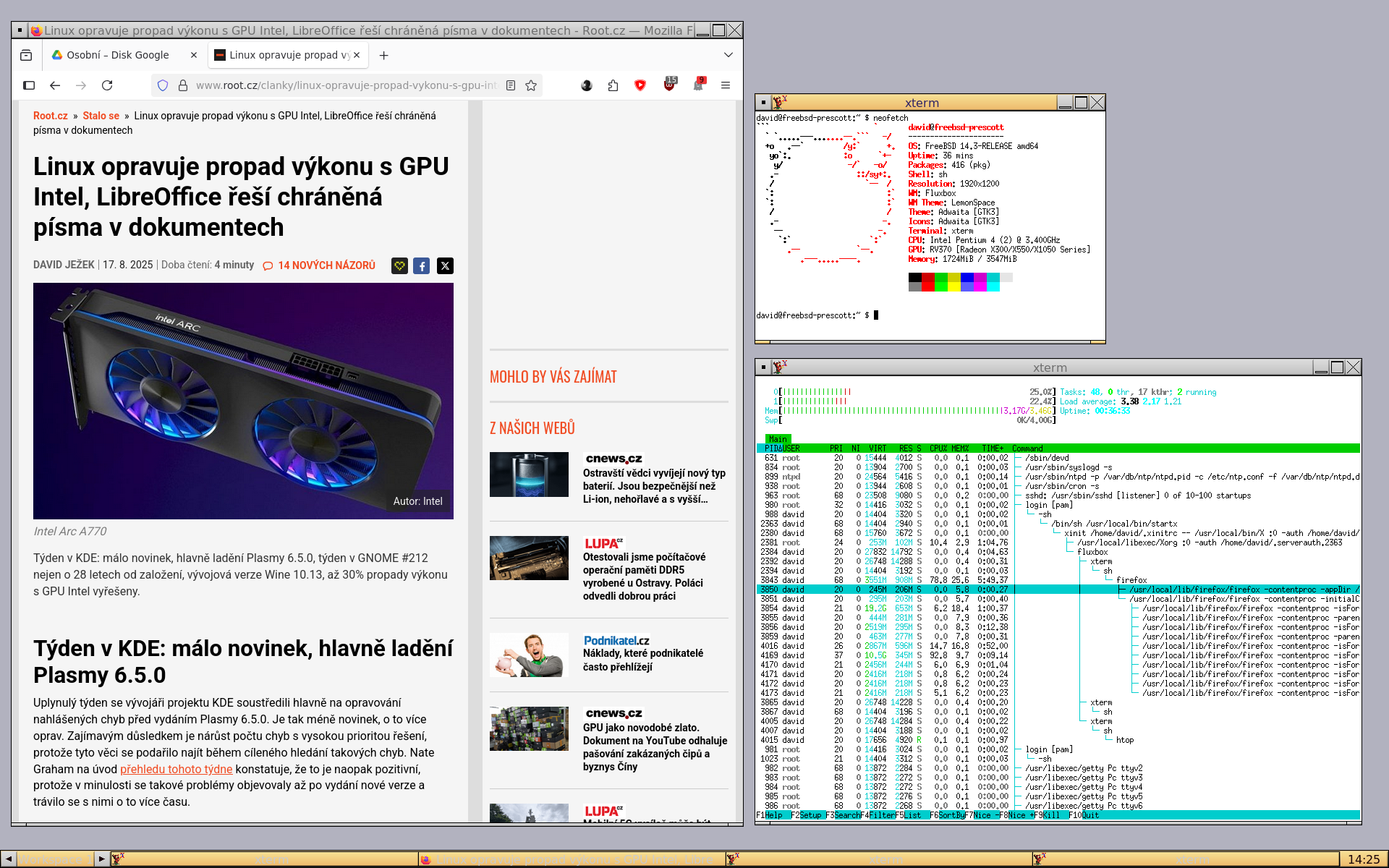 FreeBSD 14.3 s Fluxbox a Pentium 4 + Radeon X550 v roce 2025