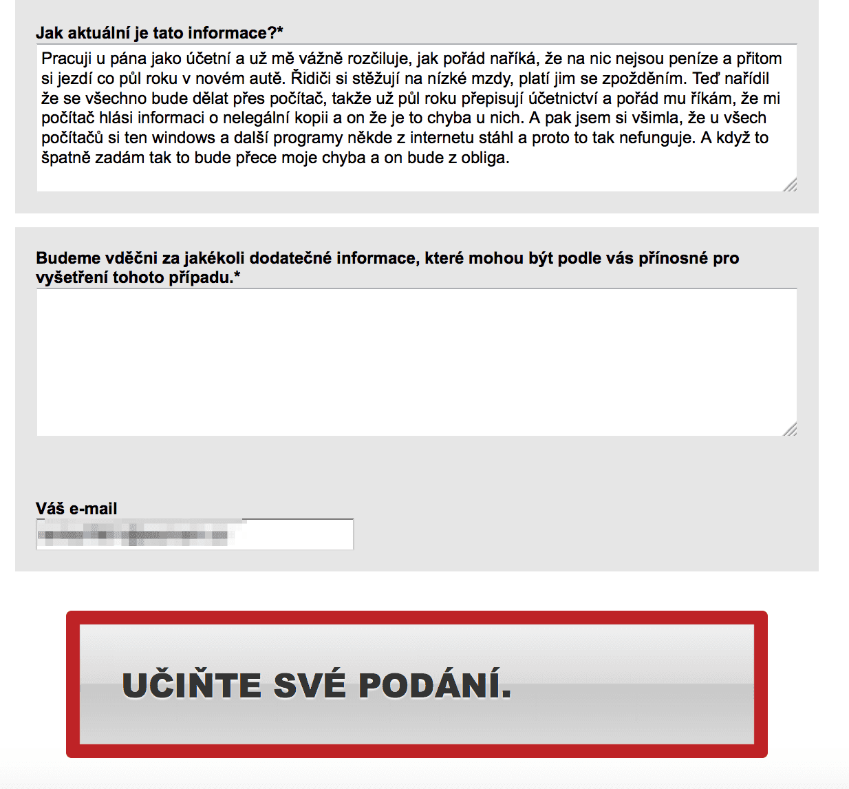Krok za krokem k podání hlášení nelegálního software.