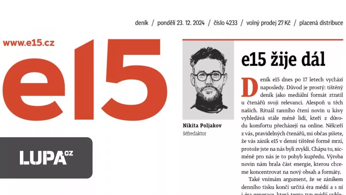 Deník e15 po 17 letech končí s vydáváním tištěné verze, zůstane jen online