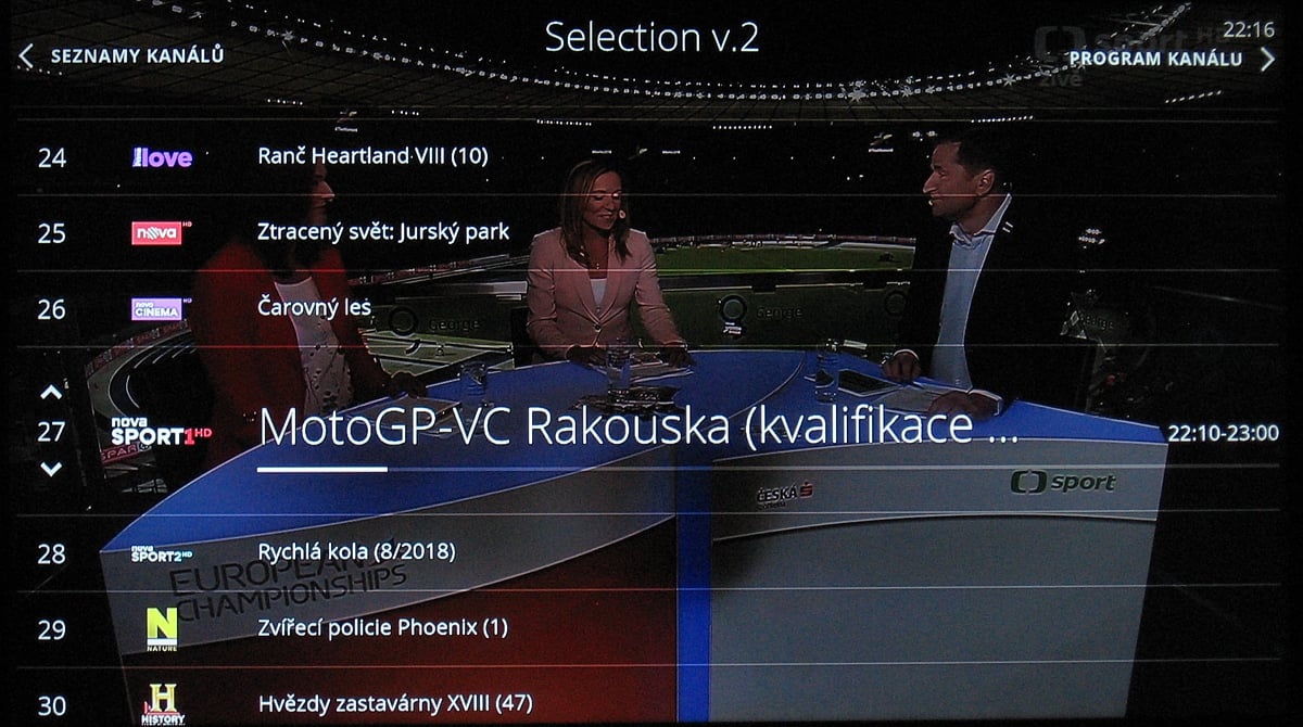 NG box O2 TV – EPG