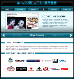 LiveUniverse.com z roku 2010 (zdroj: Internet Archive)