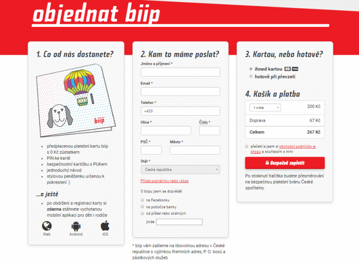Objednávka Biip karty.