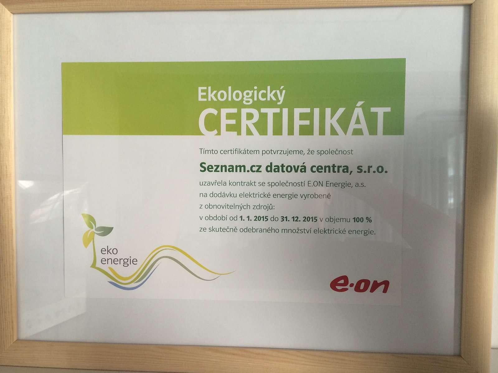 Ještě během stavby jsme nakoupili na rok 2015 zelenou
elektřinu.