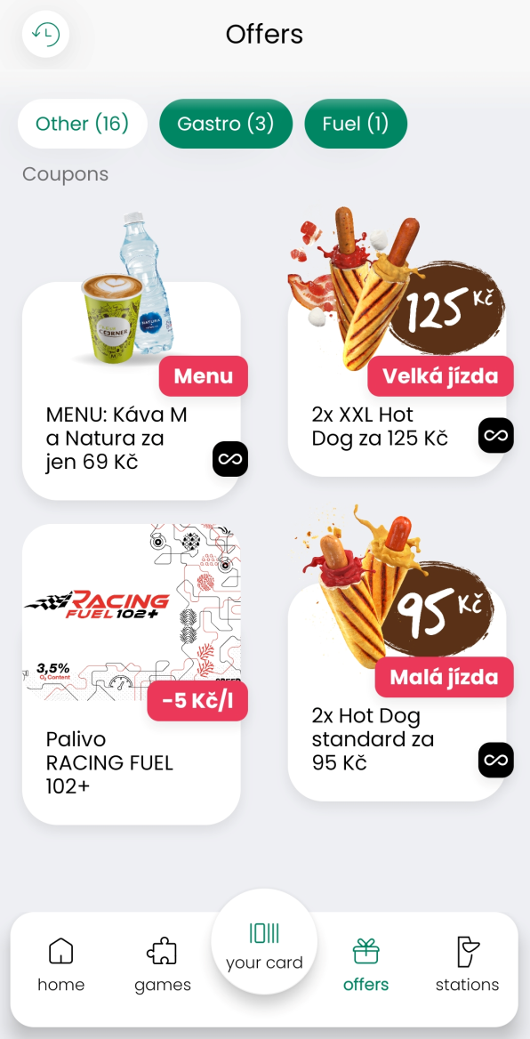 Ukázka odměn v aplikaci MOL Move.
