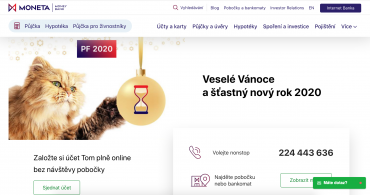 Vánoční přání MONETA Moony Bank v roce 2019.