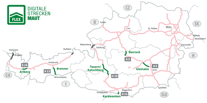 Autor: Autobahnen- und Schnellstraßen Finanzierungs- AG (ASFiNAG) Přehled povinného mýta pro osobní vozidla na rakouských dálnicích. (27. 11. 2025)