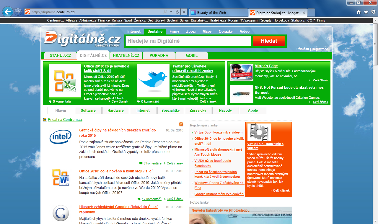 <p>Internet Explorer 9 beta - zobrazení webu digitalne.cz</p>