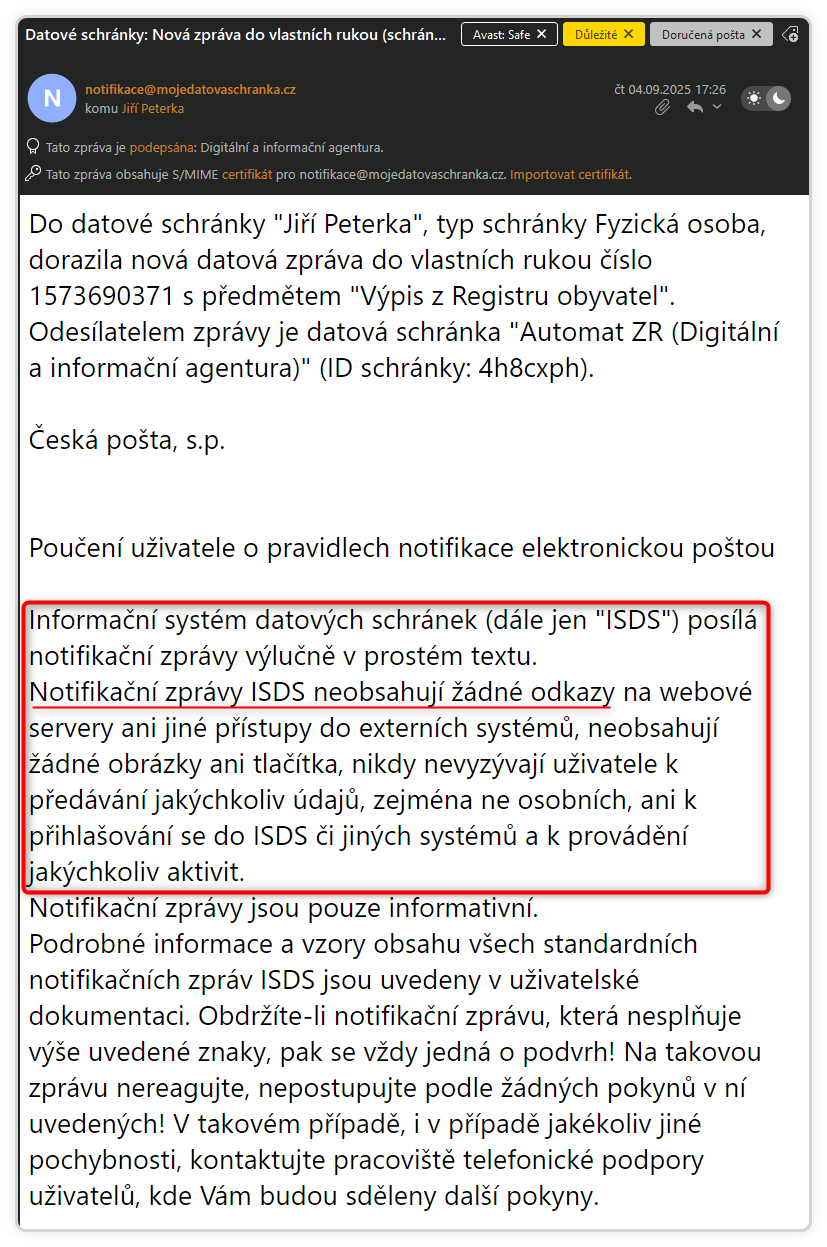 Notifikace od ISDS