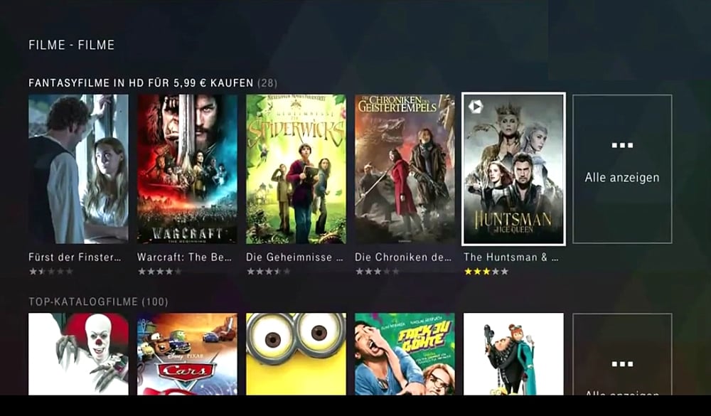 Uživatelské prostředí sekce Serien und Film