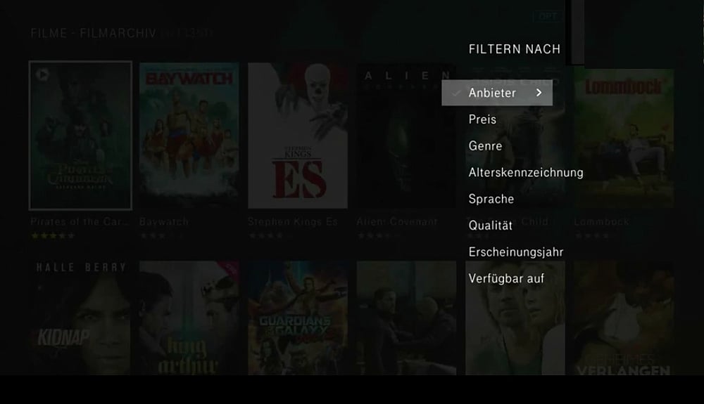 Uživatelské prostředí sekce Serien und Film