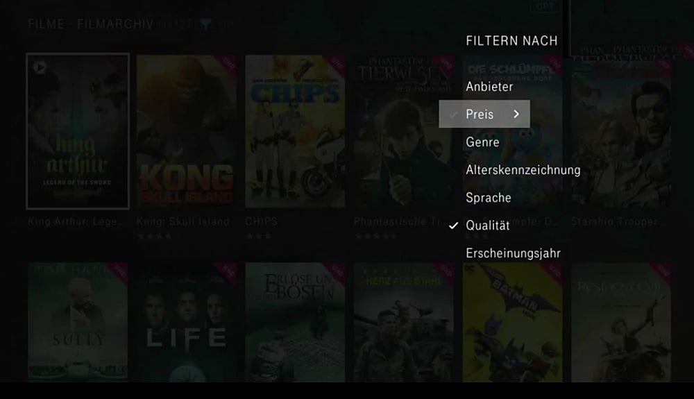 Uživatelské prostředí sekce Serien und Film