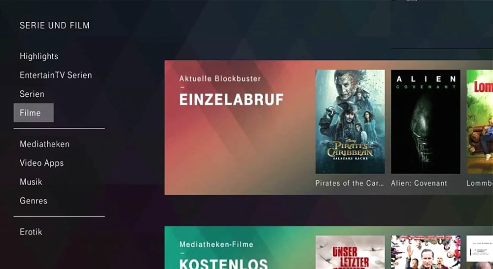 Uživatelské prostředí sekce Serien und Film