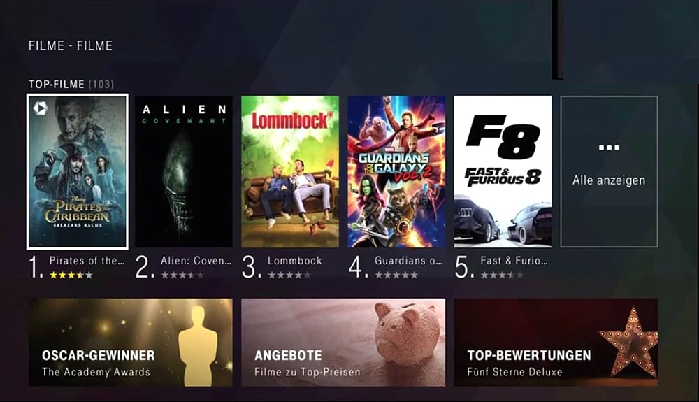 Uživatelské prostředí sekce Serien und Film