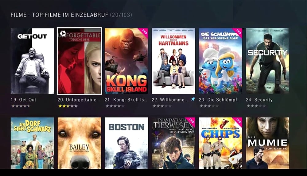 Uživatelské prostředí sekce Serien und Film