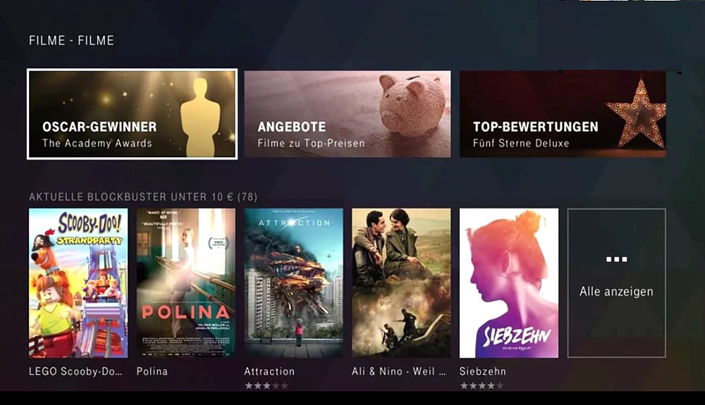 Uživatelské prostředí sekce Serien und Film