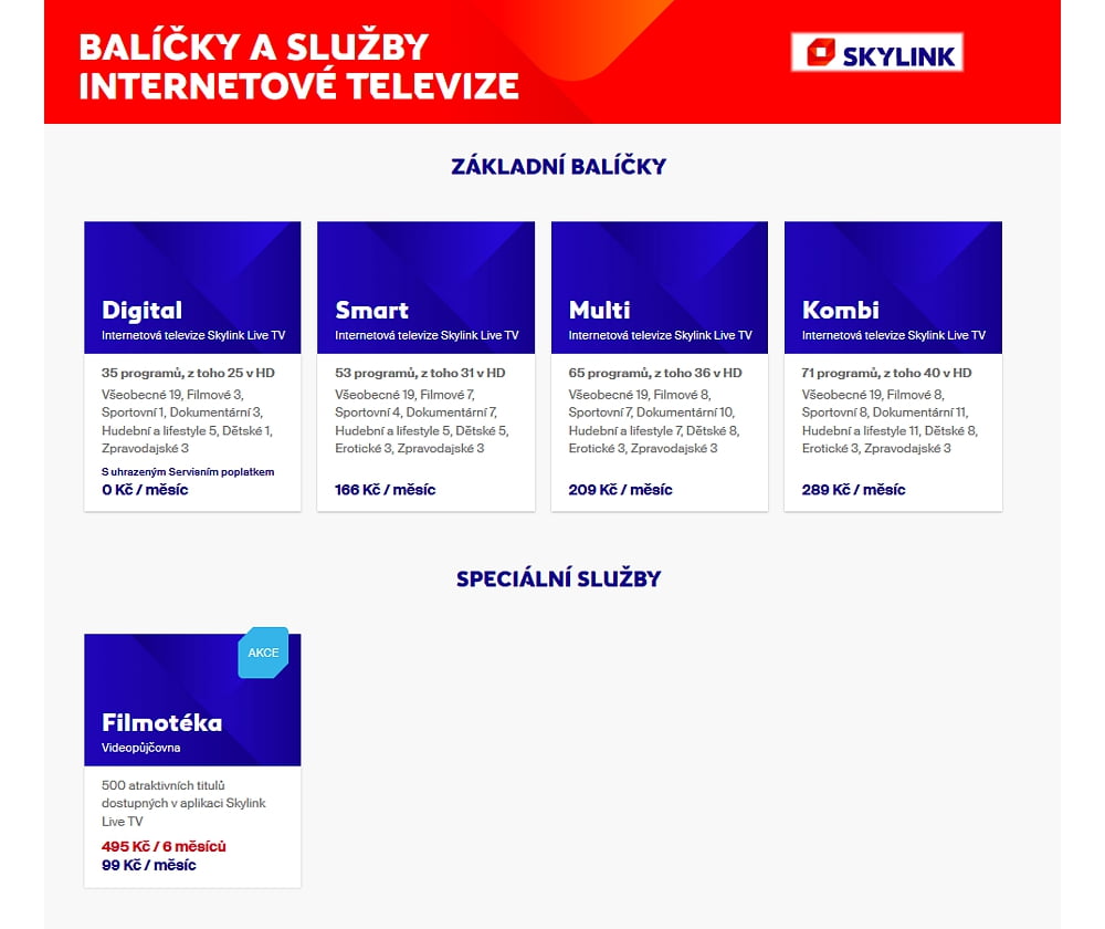 Tarify a balíčky IPTV/OTT distribuce - říjen 2020