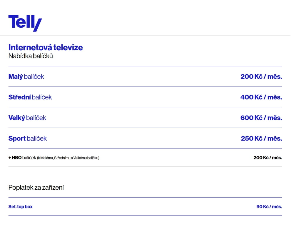 Tarify a balíčky IPTV/OTT distribuce - říjen 2020