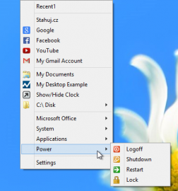 Po najetí kurzorem k horní straně monitoru se zobrazí Start Menu