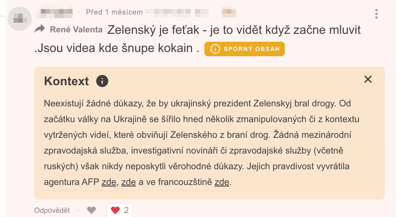 Ukázka fact-checkingu v diskusích na webu Seznam Zprávy
