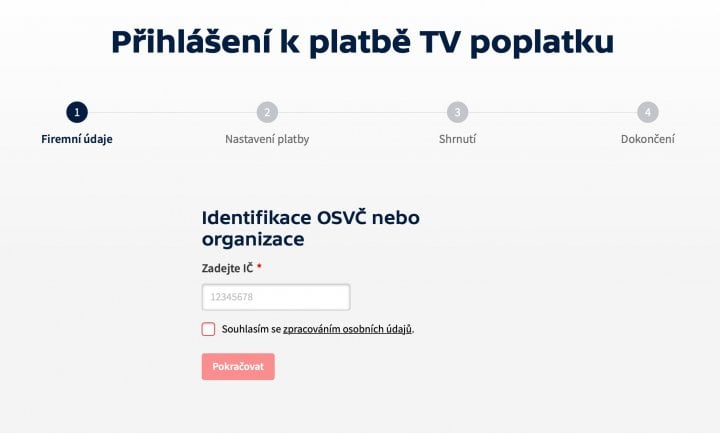 Autor: Česká televize Registrační formulář ČT
