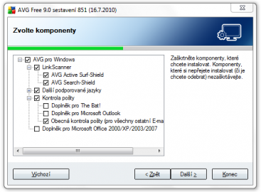 <p>Volba komponent při instalaci</p>