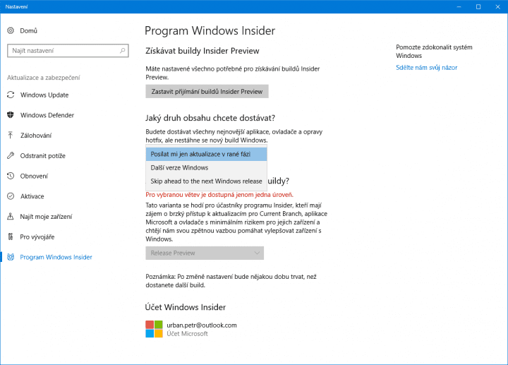 Kanál Release Preview vám nabídne Fall Creators Update v lehkém předstihu