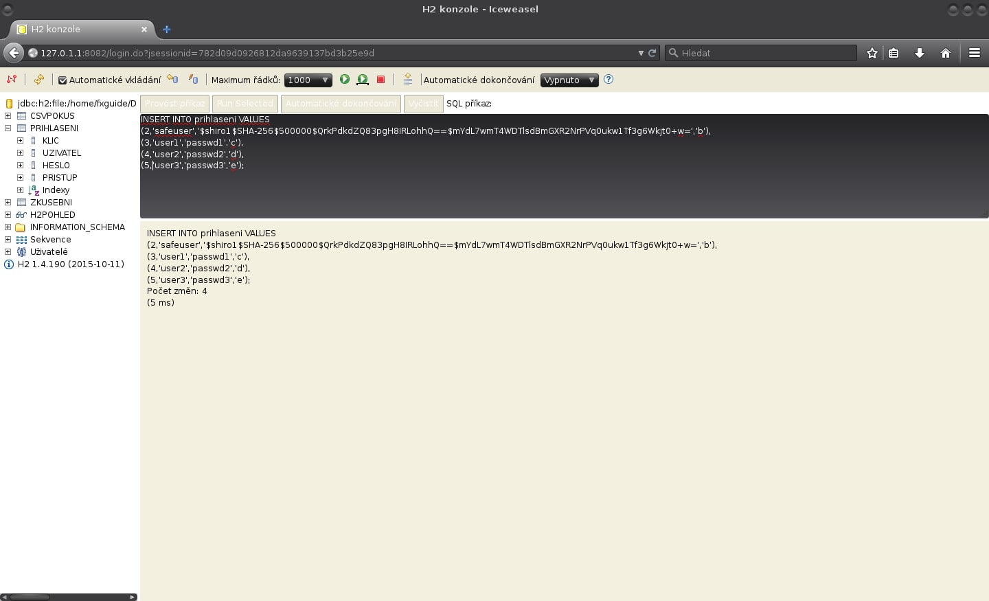 JavaFX: příprava tabulek pro šifrované heslo