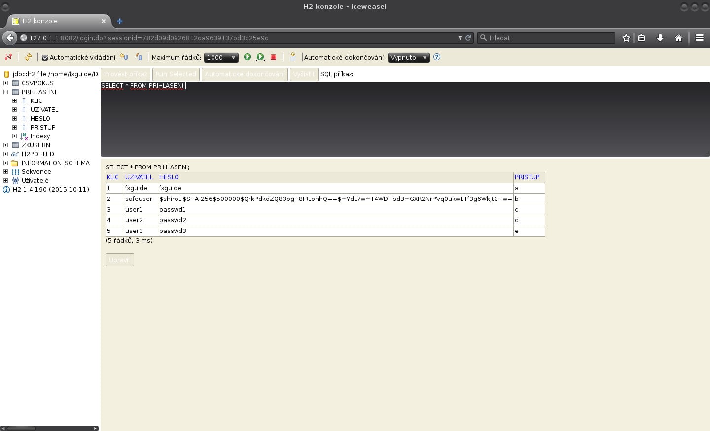 JavaFX: příprava tabulek pro šifrované heslo