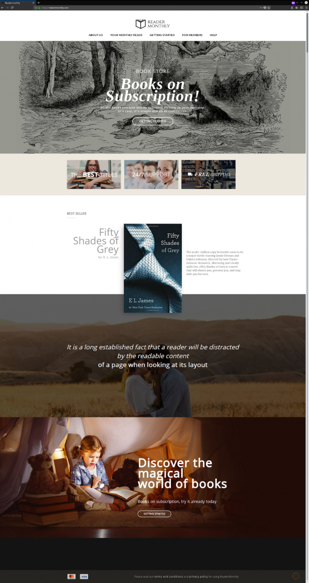 Obrázek 21: Další podobný web nabízející bestsellery knih, za který by se nemuselo stydět ani profesionální studio vytvářející webové stránky (opět si všimněte patičky). Screenshot s existující subdoménou již pravděpodobně ne třeba ukazovat…