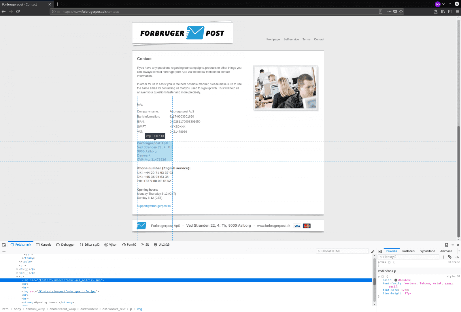 Obrázek 26: A co tento web? Neviděli jsme to logo již někde, akorát v souvislosti s jiným názvem firmy (viz předchozí screenshoty přepravní společnosti)? A proč je kontakt uveden v obrázku a ne textově?