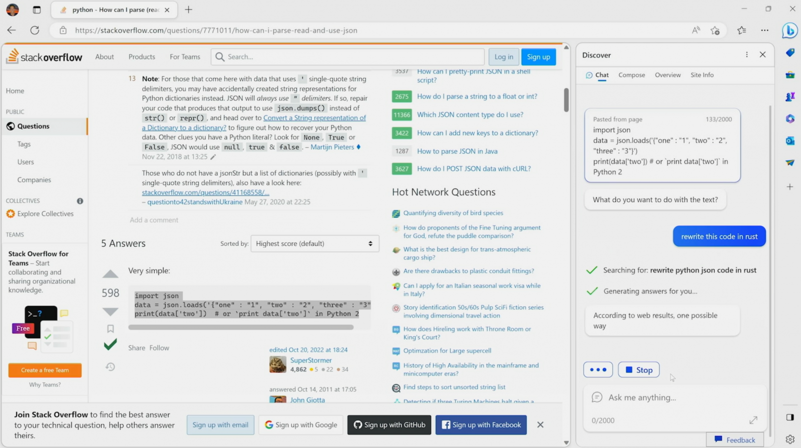 Prohlížeče - Microsoft - Edge - AI - ukázka