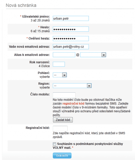 Volný vám před odesláním registračního formuláře není schopen říct, zda je vybrané uživatelské jméno dostupné