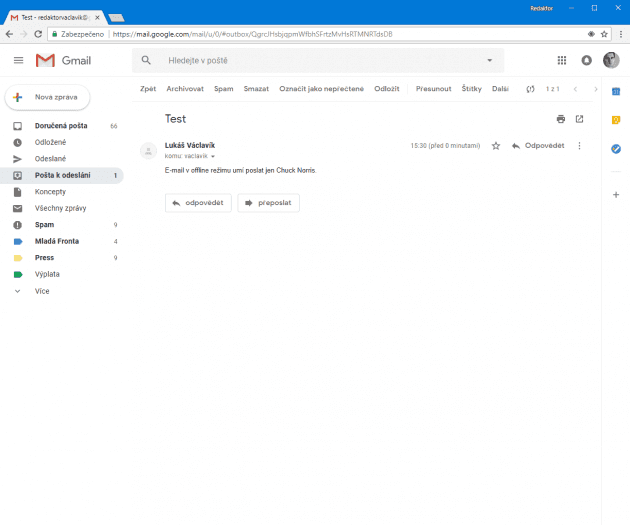 V offline režimu můžete psát nové e-maily