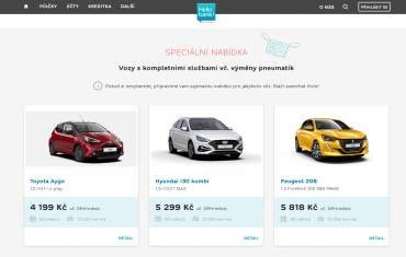 Ukázka webu Hello bank! s nabídkou operativního leasingu pro soukromé osoby (01/2021)
