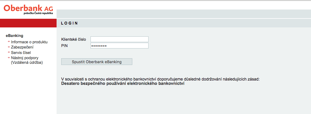 Internetové bankovnictví Oberbank