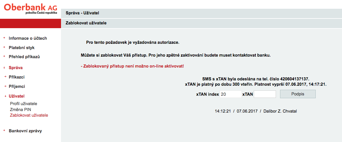 Internetové bankovnictví Oberbank
