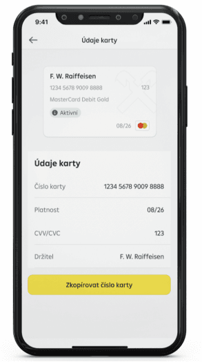 Raiffeisenbank mobile application - payment card details