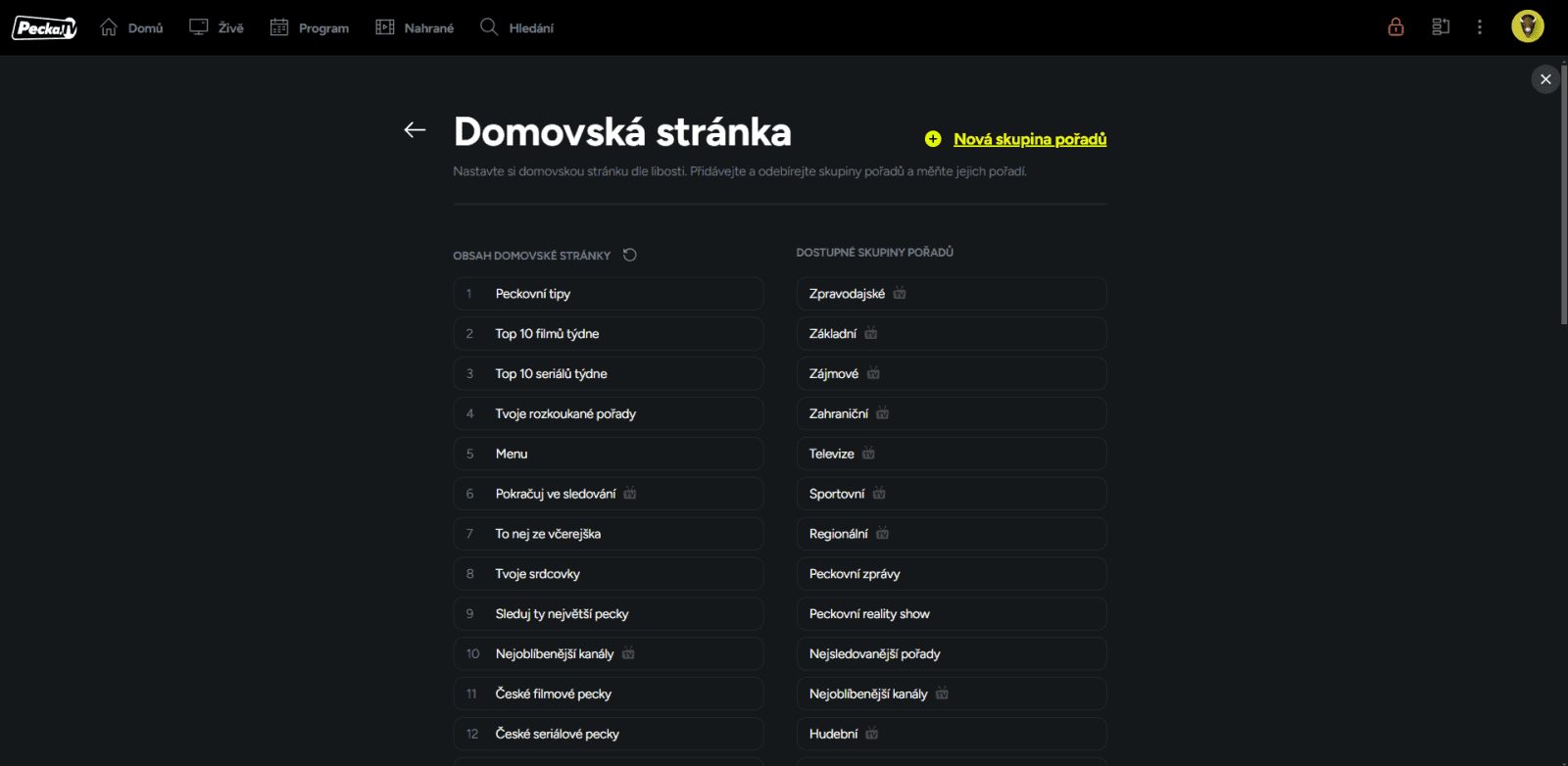 Nastavení jazykových preferencí ve službě Pecka.TV