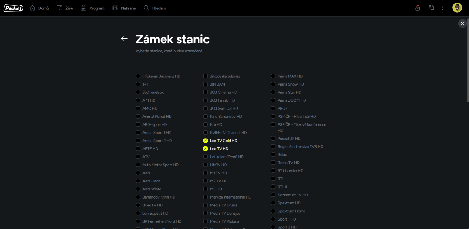 Nastavení jazykových preferencí ve službě Pecka.TV