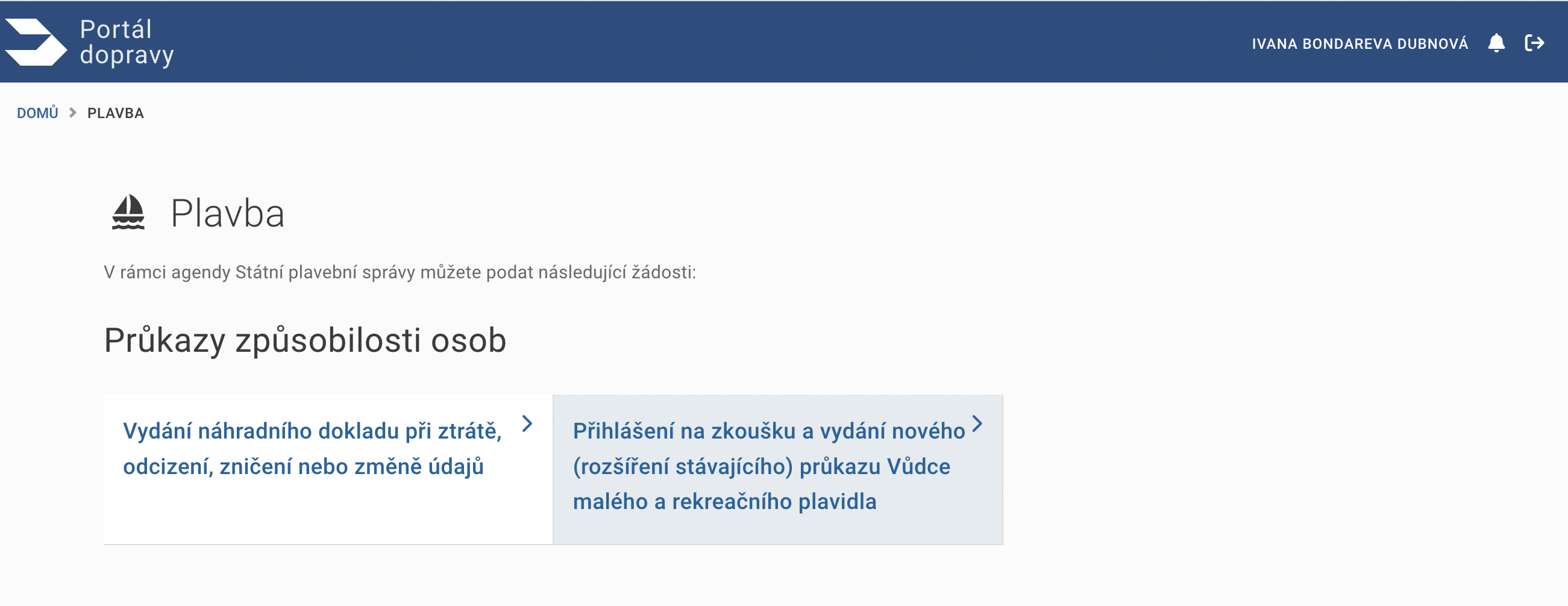 Portál dopravy - sekce Plavba