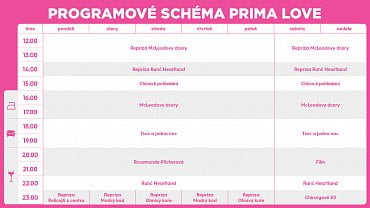 Programové schéma kanálu Prima Love, platné od 2. dubna.