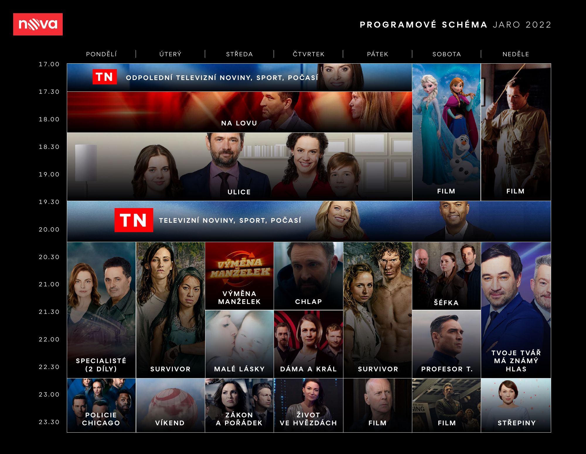 Programové schéma TV Nova pro jaro 2022