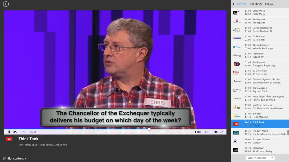 Swisscom TV Air - britské programy